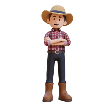 3D male farmer character standing confident with arms crossed png