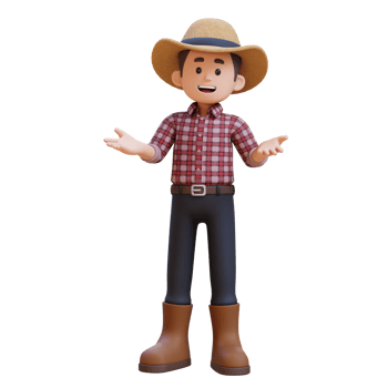 3D male farmer character in talk and presenting gesture png
