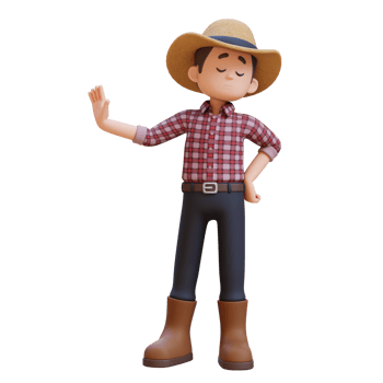 3D male farmer character giving refuse and negative rejection gesture png