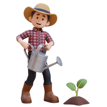 3D male farmer character watering a sprout png