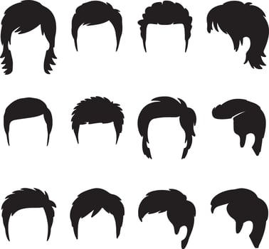 Collection of Stylish Black Hair Silhouette Illustrations vector