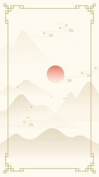 Landscape with mountains and red sun vector