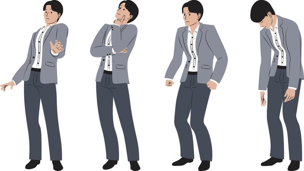 Collection of Businessman with Negative Emotions and Stress Poses. vector