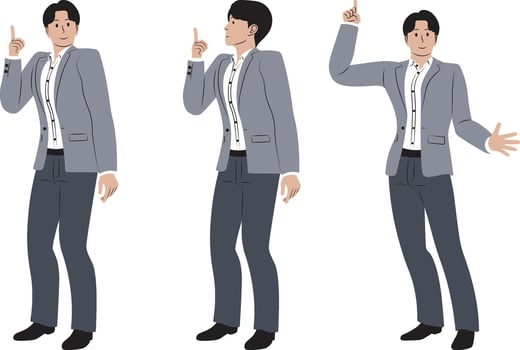 Businessman Characters in Pointing Gesture for Presentation. vector
