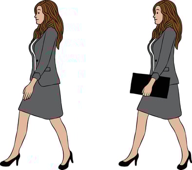 Young Businesswoman Walking While Holding a Worksheet. vector