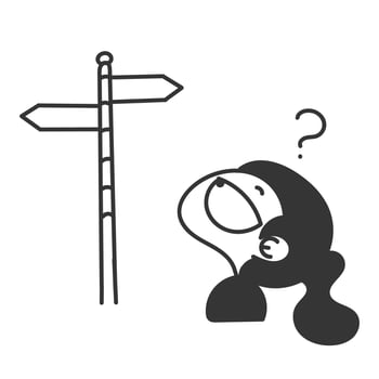 a cartoon character is standing next to a sign pointing in different directions vector