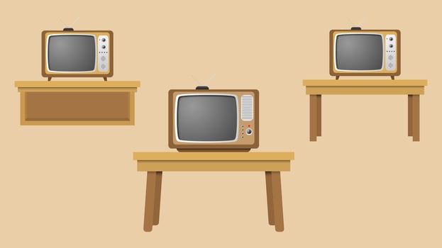 three vintage televisions on tables vector