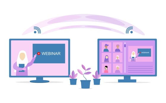 Flat Design Webinar Concept with People on Monitor vector