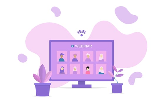 Virtual Webinar Illustration with Diverse Participants on Screen vector