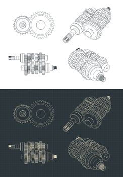 Motorcycle transmission gearbox drawing vector