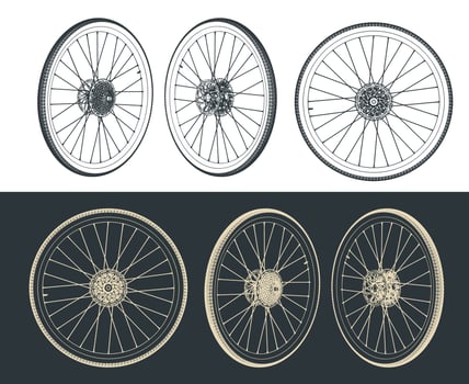 Road bike wheel drawings vector