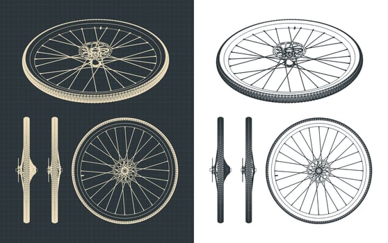 Road bike wheel blueprints vector
