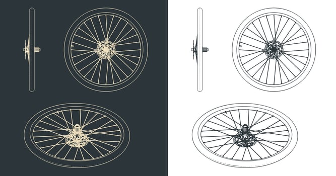 Bike wheel blueprints vector