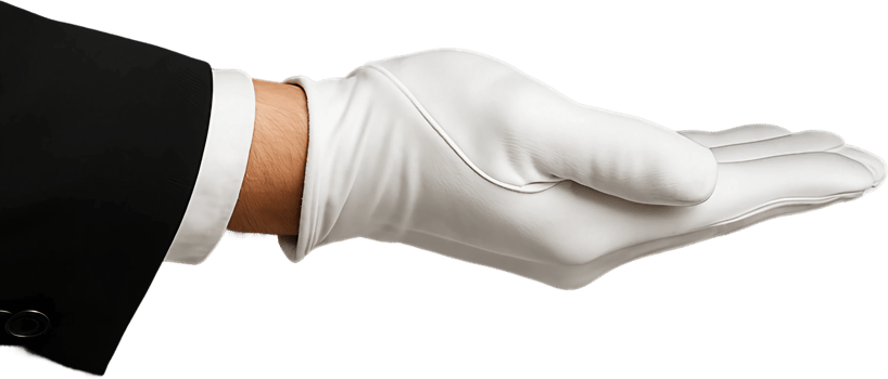 A person in a suit and white gloves png