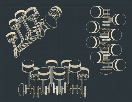 Piston crank mechanism drawings vector
