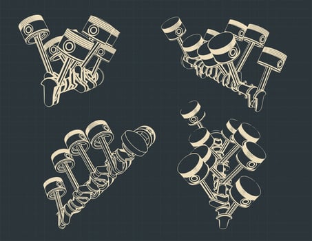 Piston crank mechanism illustrations vector
