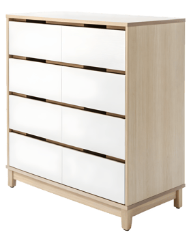 A white and wood dresser with six drawers png