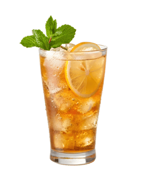 A glass of iced tea with lemon and mint png