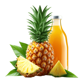 Fresh pineapple juice bottle and slices tropical fruit drink png