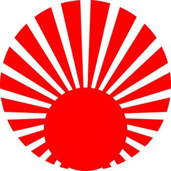 Red circle sun with sunlight rays japanese style icon png