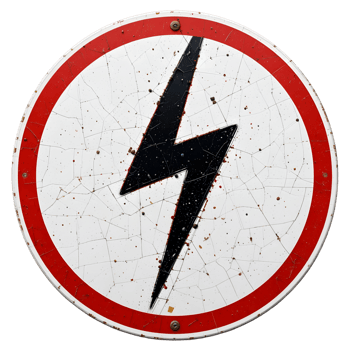 high voltage sign, A red and white sign with a lightning bolt png