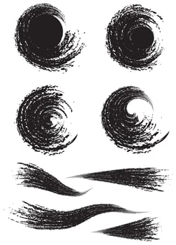 a set of black ink swirls on a white background, Grungy black and white abstract illustration with ink splatters and a subtle border design perfect for fashion or art backgrounds vector