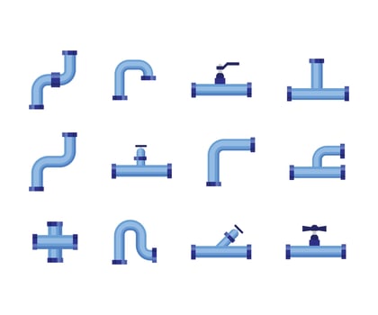 water pipe set flat illustration industrial plumbing set vector