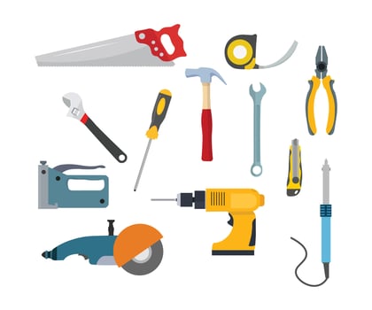 Assorted DIY tools on white background vector