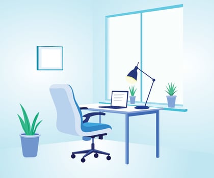 Modern home office with desk and plants vector