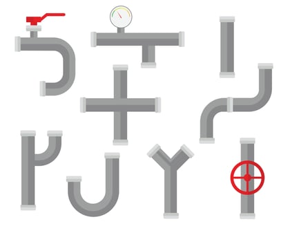 Industrial plumbing pipe set flat illustration vector