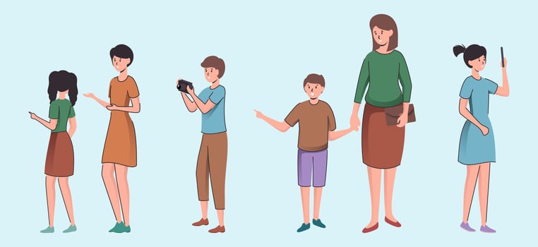 People interacting with various activities vector