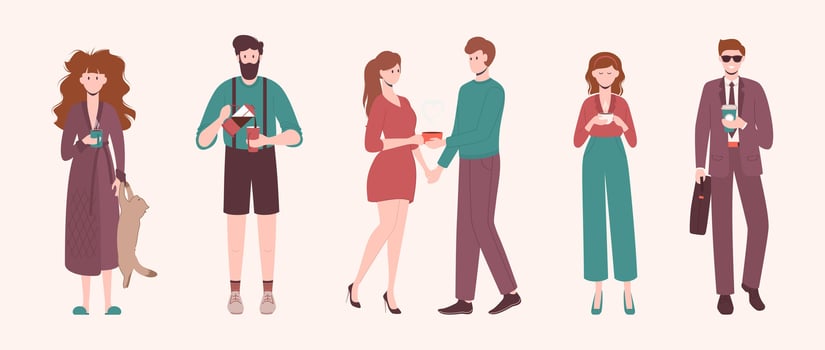 Group of people with drinks and a cat vector