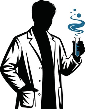 Scientist Silhouette Holding Smoking Test Tube. Chemical Experiment and Laboratory Research vector
