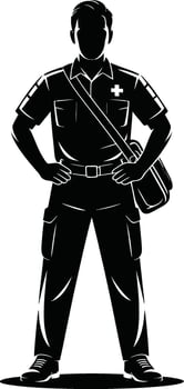 Paramedic Silhouette with Medical Bag, Emergency Responder Icon, First Aid Worker , EMS Professional Logo vector