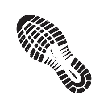 Black and white illustration of a grungy shoe print sole with textured detailing great for backgrounds and forensic science concepts vector