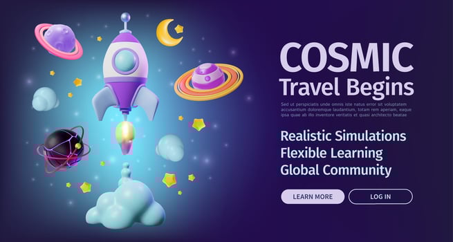 Colorful rocket in a cosmic environment vector