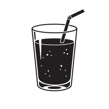 Black glass beverage with straw drink liquid vector