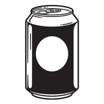Black and white beverage can with circular emblem drink container metal can vector
