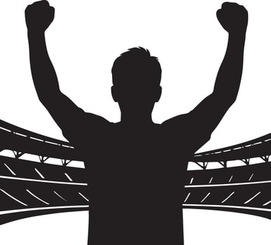 Silhouette of a triumphant person with arms raised in a stadium vector