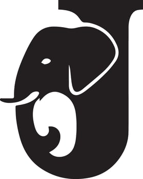 Black elephant head forming letter J trunk vector