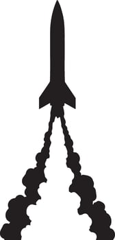 Black rocket launching with white smoke trail space vehicle vector