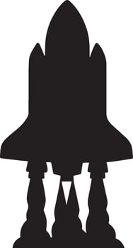 Black silhouette of a rocket ship with exhaust plumes spaceship launch vector