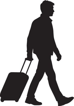 Man walking with luggage silhouette travel vector