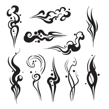 Swirling abstract ink strokes and dots black swirls vector