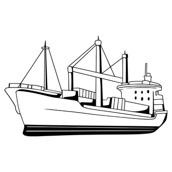 Sea Ship Art Illustration Outline Digital Drawing vector