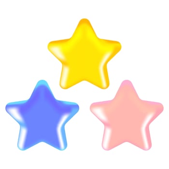 Three yellow stars glossy colors. Different color. Achievements for games. Realistic 3d design. For mobile applications. illustration vector