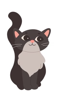 Cute black cat sitting flat icon Funny domestic animal vector