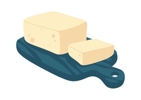 Tofu on cutting board flat icon Vegetarian soy food vector