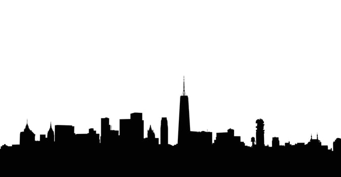 Black Silhouette of New York City Skyline with High-Rise Buildings vector