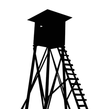 Silhouette Illustration of Elevated Wooden Hunting Tower with Ladder vector